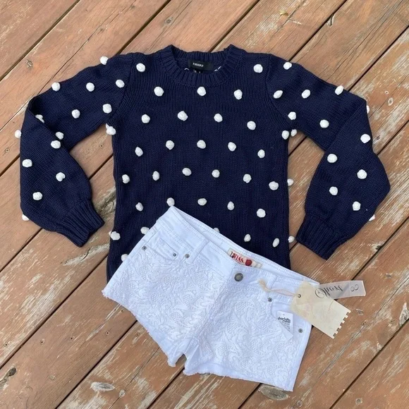 PomPom Navy & White Crewneck Knit Sweater - Picture 7 of 9